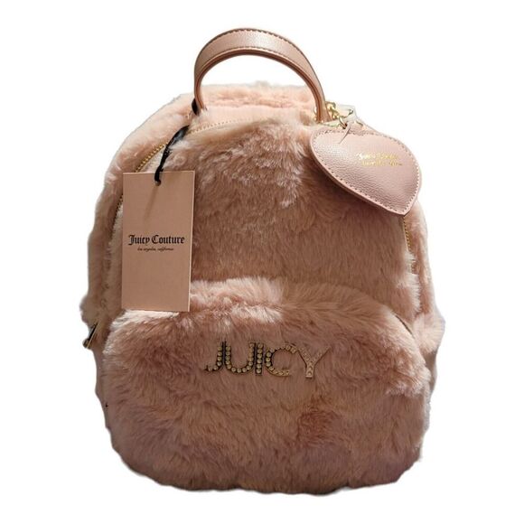 Juicy Couture Faux Fur Backpack Pink Blush Furry Fuzzy Heart Charm Bag main image 5